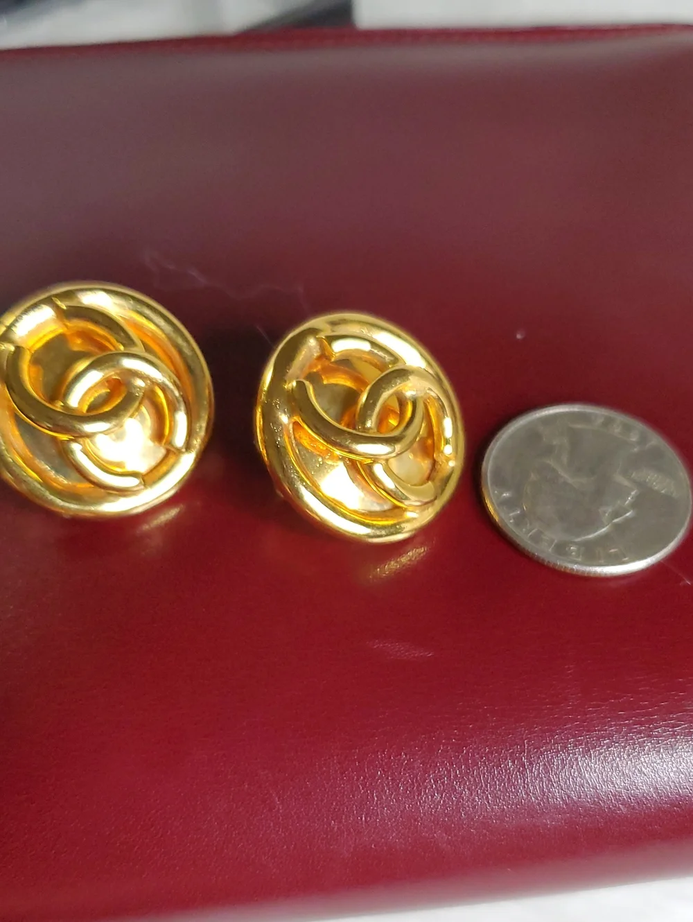 CHANEL Gold-Tone Interlocking CC Round Stud Earrings